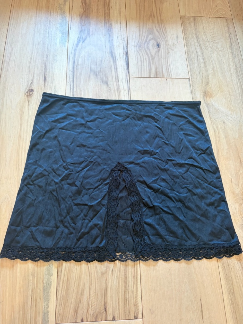 Vintage By Mel-Lin Black Lace Front Slit Mini Half Slip Skirt Made in USA L